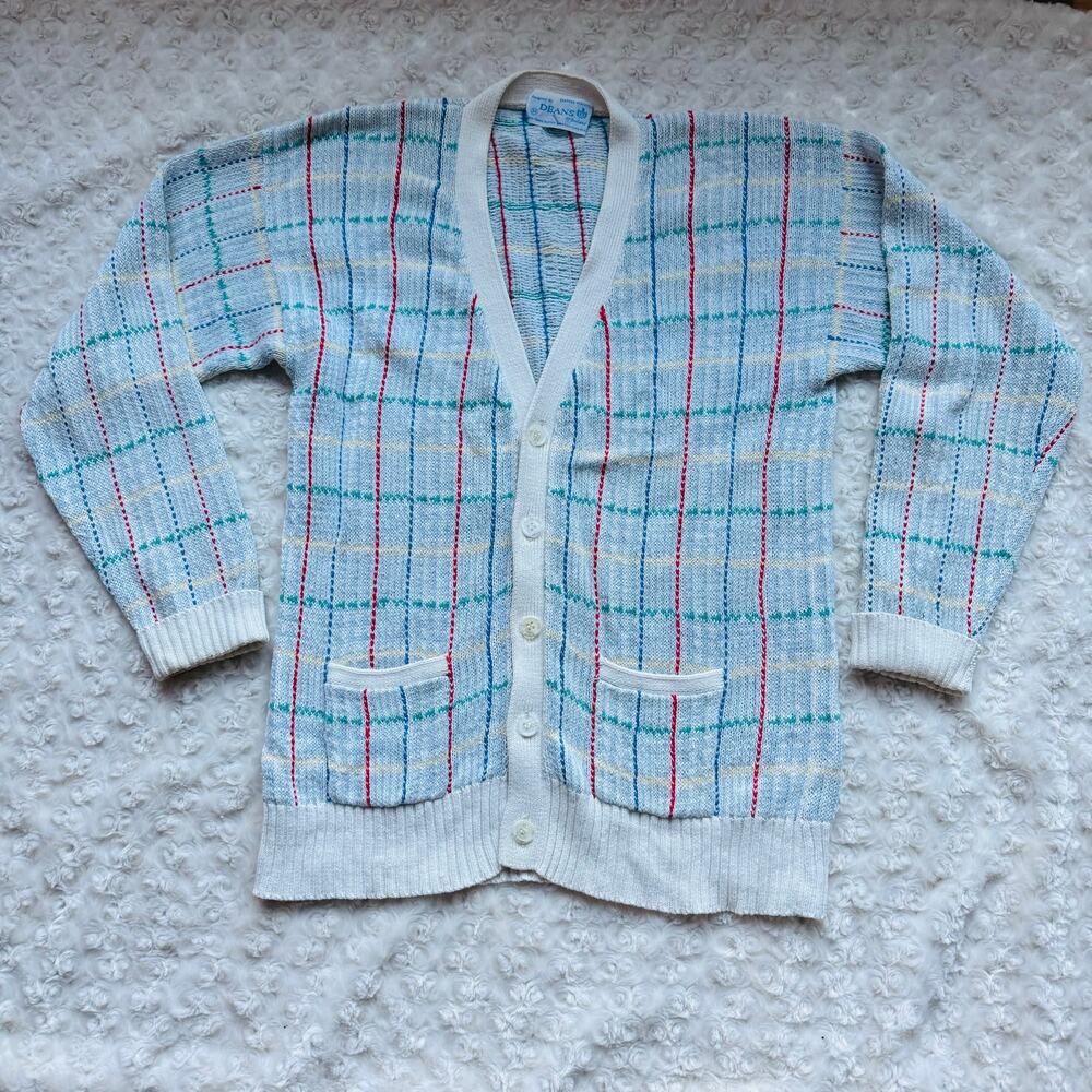 Deans of Scotland Womens Pastel Blue Cotton Button Down Cardigan Sweater VTG 34